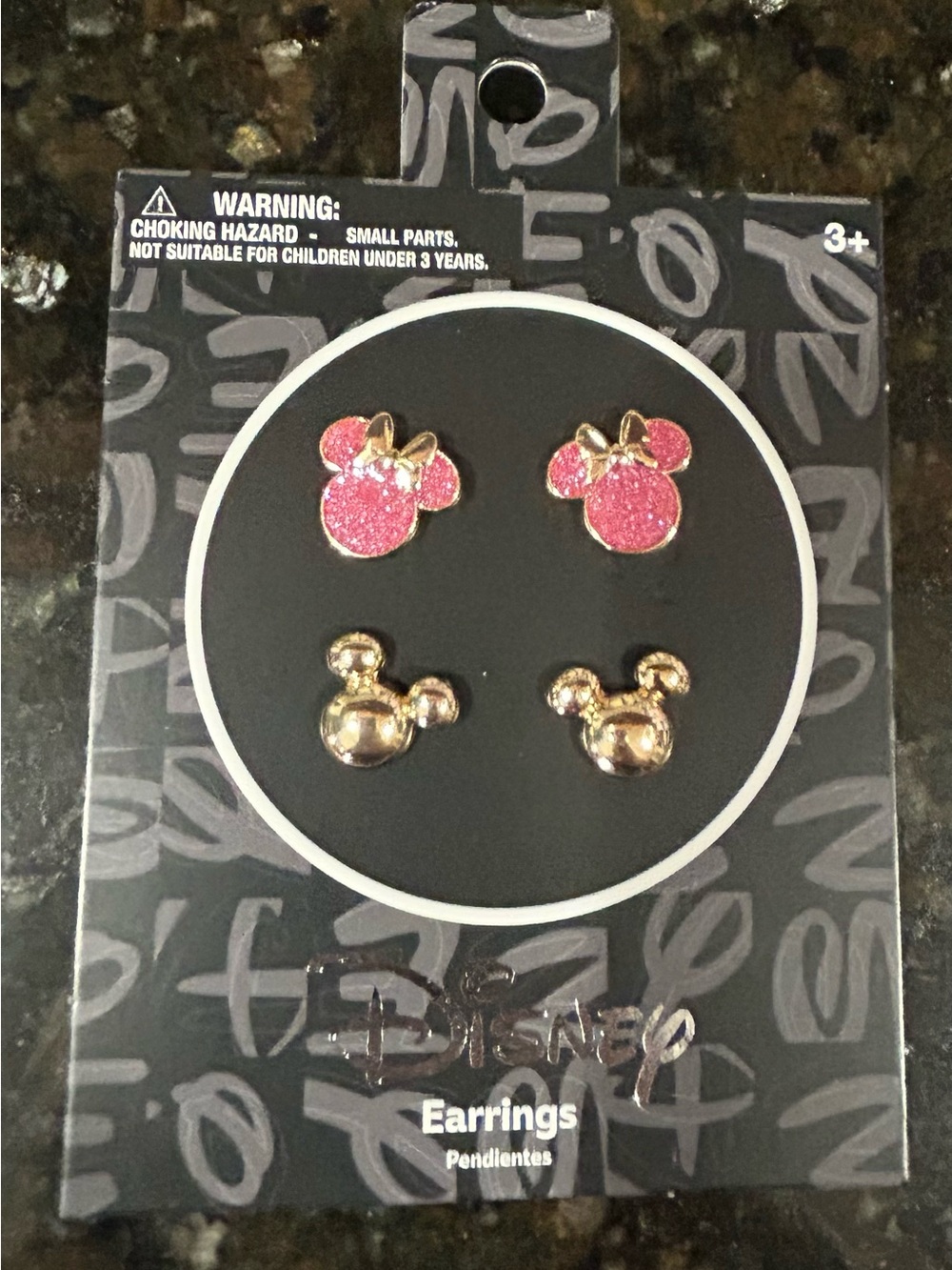 Disney Pink Glitter Bow & Gold Mickey Stud Earring Duo